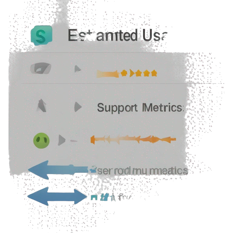 The words "Estimated Usage Metrics" at the top. An arrow in the middle pointing down to the text "Support-Metrics" emoji