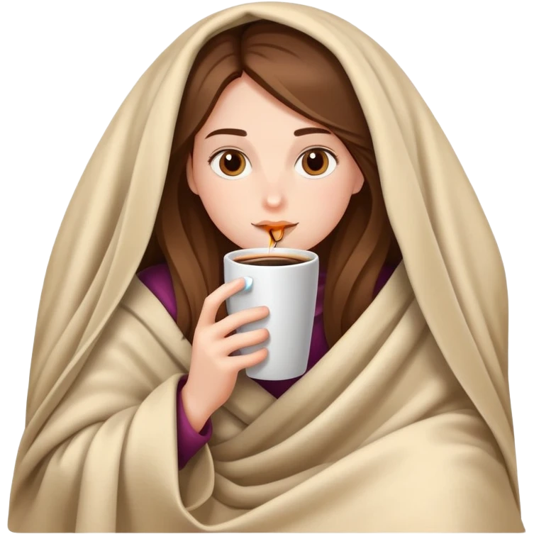 girl inside a blanket sipping coffee emoji