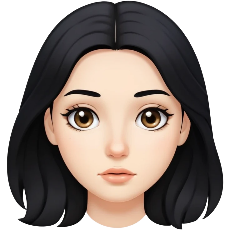 young woman with acne on face, flowing black hair and subtle makeup emoji