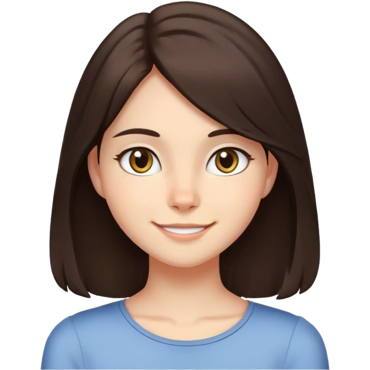Tall, dark brown haired girl, shoulder length hair, 18 years old, not so fair skin, cat like eye, sweet smile emoji