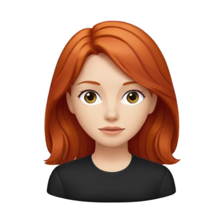 red-haired woman, medium build, slightly wavy and straight hair, black clothing emoji
