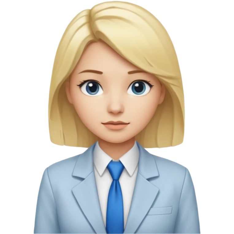 une femme blonde jolie avec des jolies traits avec une chemise blanche et une veste a manche longues et cravate bleu emoji