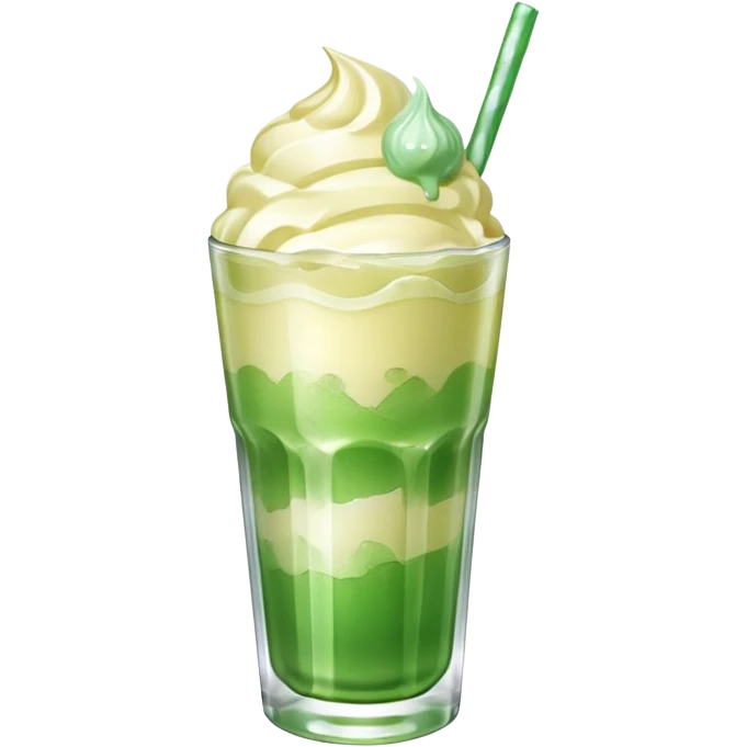 Japanese cream soda green on a glass with ice and vanilla 1 scoop on top emoji