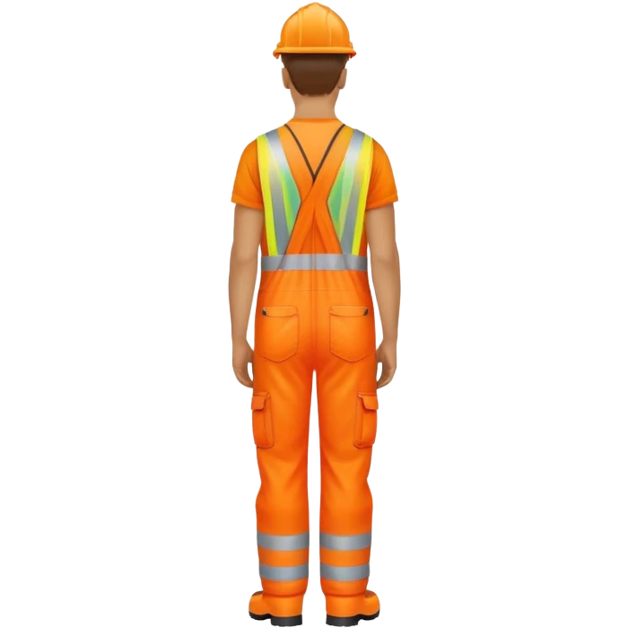 man standing facing backwards wearing orange hi visibility overalls  emoji