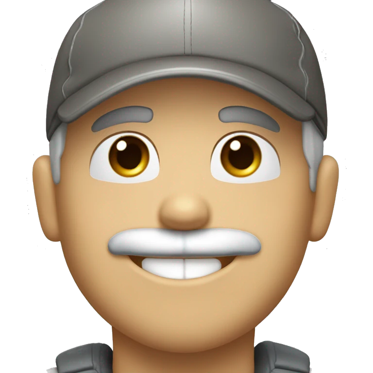 smiling boy in baseball cap with reed dish gray hair and mustache emoji