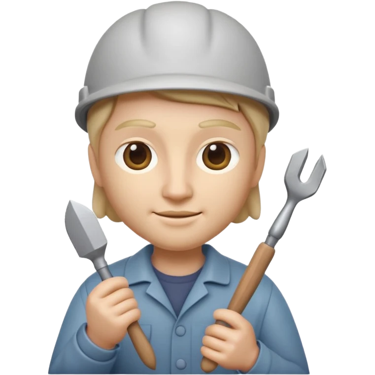 Apple Memoji-style 3D emoji of a sculptor with a small statue and chisel, smooth gradients, rounded edges, no background.during sculting emoji