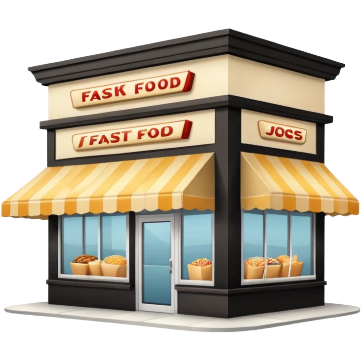 front of fast food building with awning, windows, and a glass door in the center. The building is a creme color with no decorations emoji