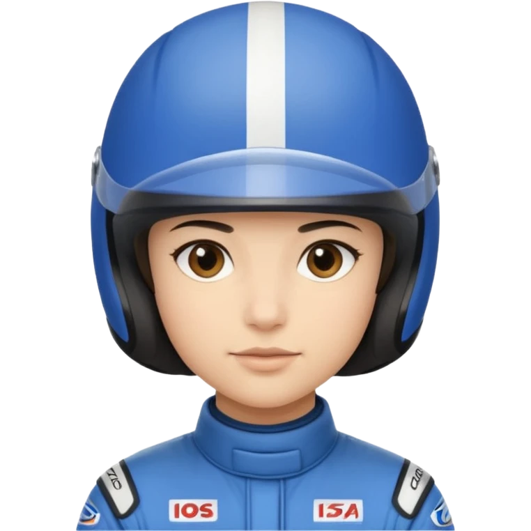 A light-skinned person with short dark hair, wearing a blue racing helmet and an oval face with a neutral look. emoji