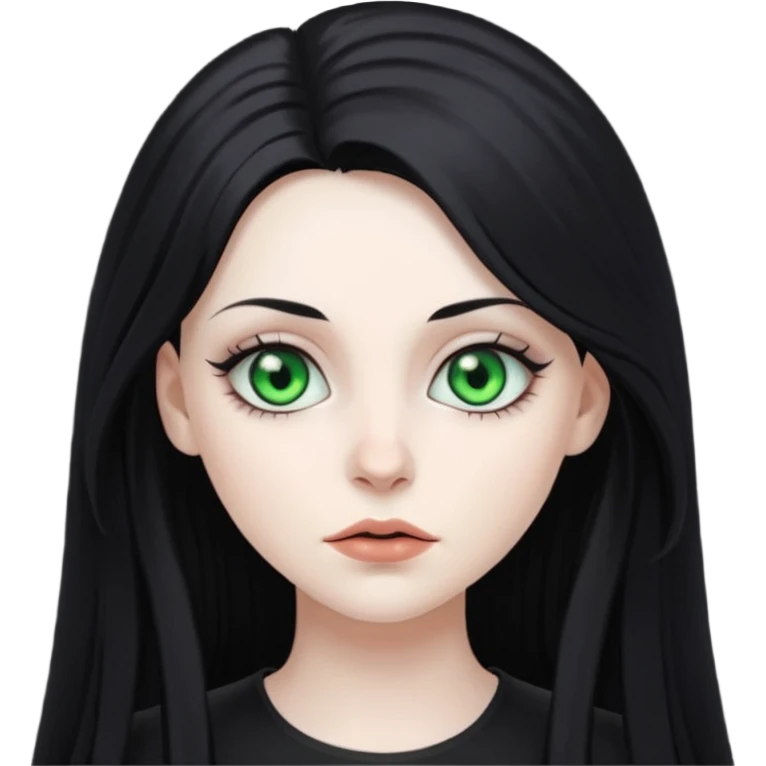 Goth white gf with green eyes and long black hair emoji