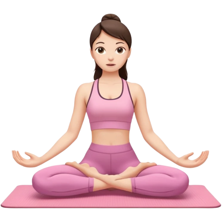 white brunette girl in light pink workout clothes stretching yoga mat emoji