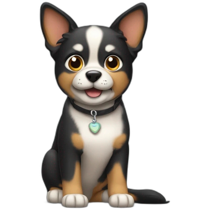 Kleiner schwarzer Hund mit einer katze emoji