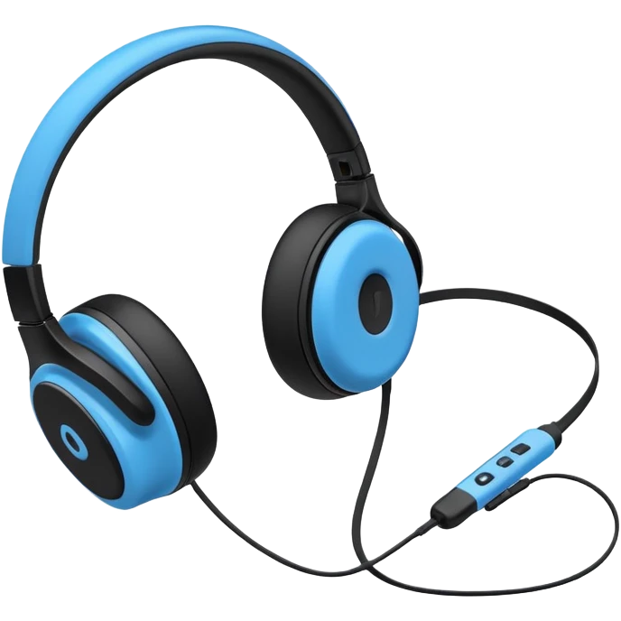 Black and blue and white wireless headphones as seen from the side  emoji