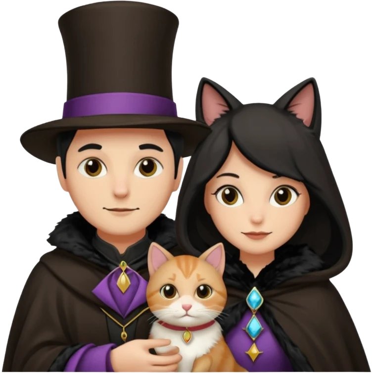 magician couple and their pet cat emoji