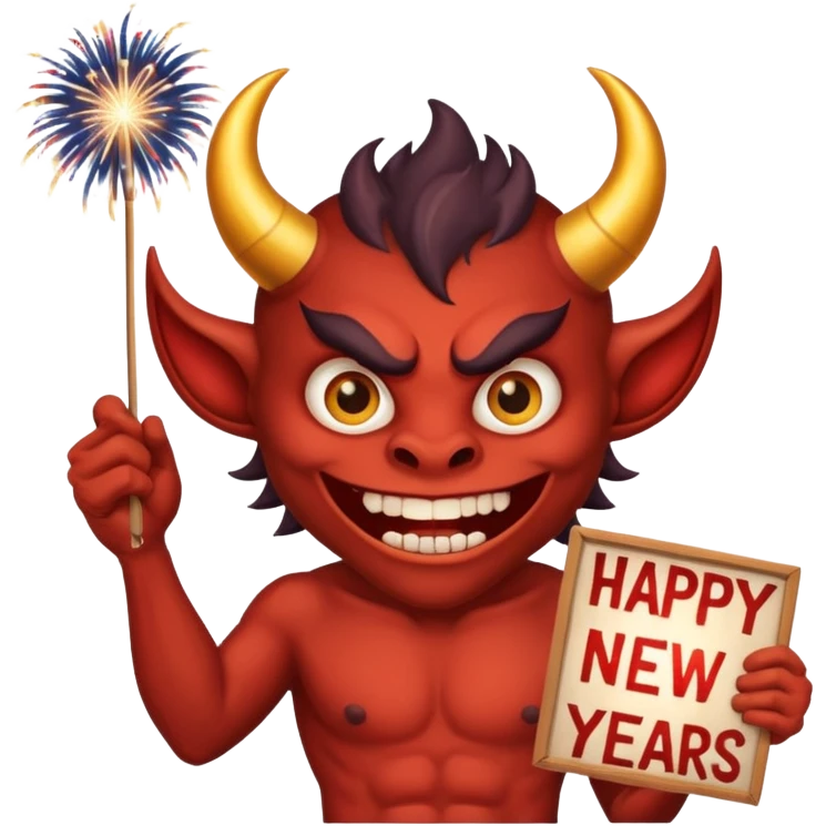 Demon , HAPPY NEW YEARS sign, Fireworks emoji