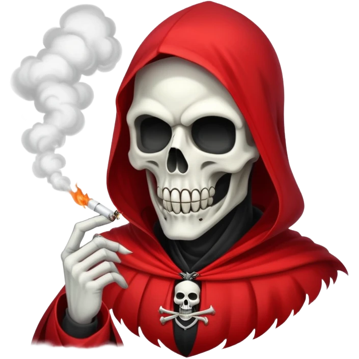 grim reaper face with red cape smoking weed with loads of smoke in the air emoji