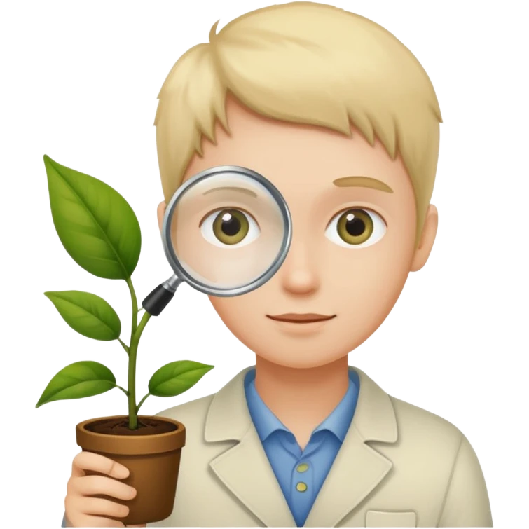 eine Pflanze mit einer Lupe kontrolliert bzw gecheckt wird  emoji