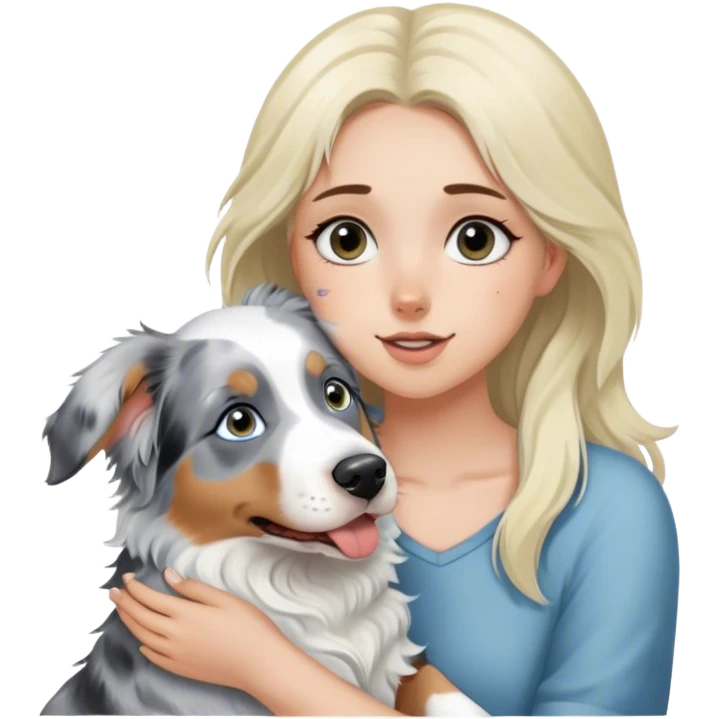 Blue Merle Australian shepherd with a blonde girl emoji