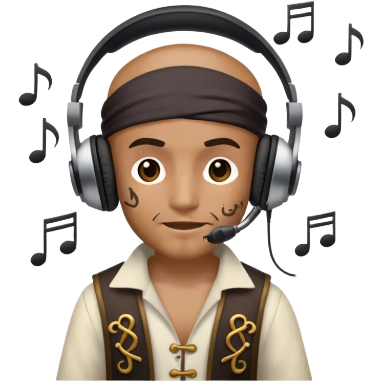 pirate with headphones and music notes emoji