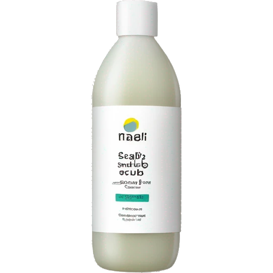bottle of scalp scrub with label emoji