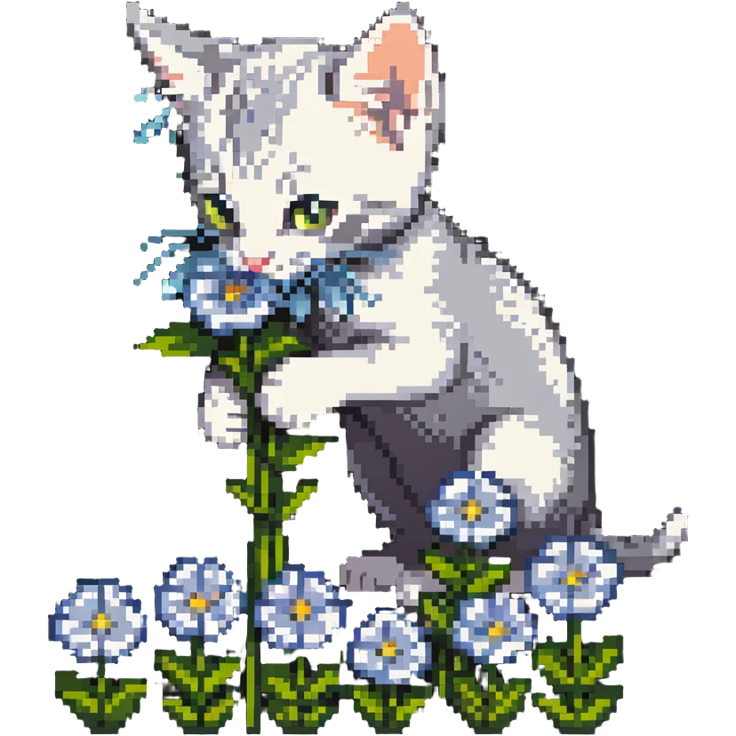 Kitten smells flowers emoji