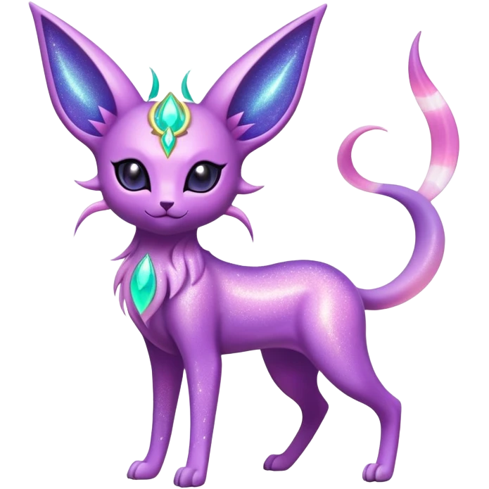 Shiny Exotic Tropical Colorful Neon-colored Glittery Ethereal Sparkly Espeon-Amaura-Aurorus-Fakémon-hybrid-creature (full body)  emoji