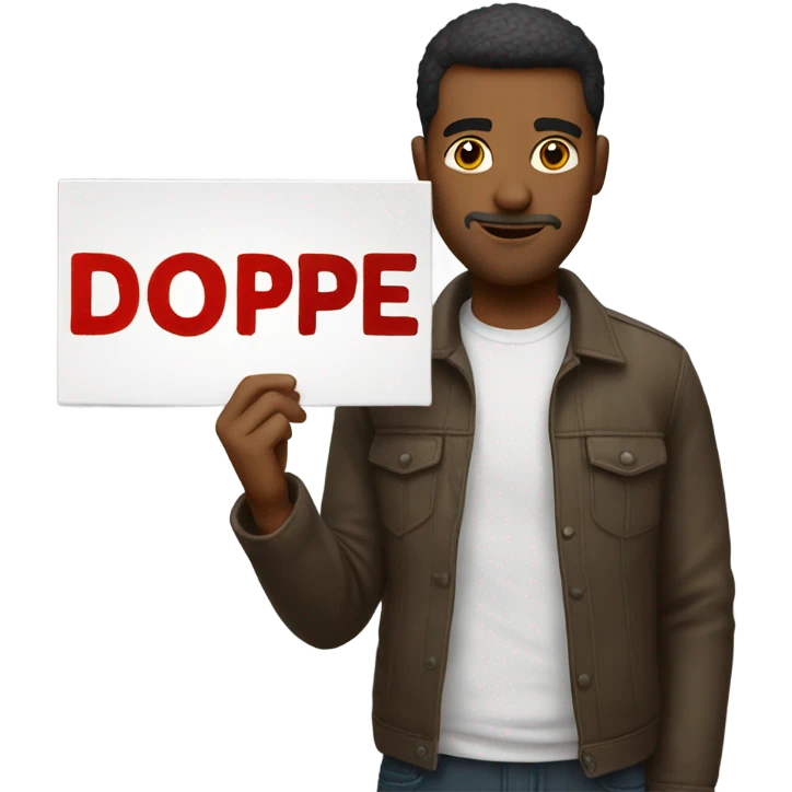man holding a sign that says dope emoji
