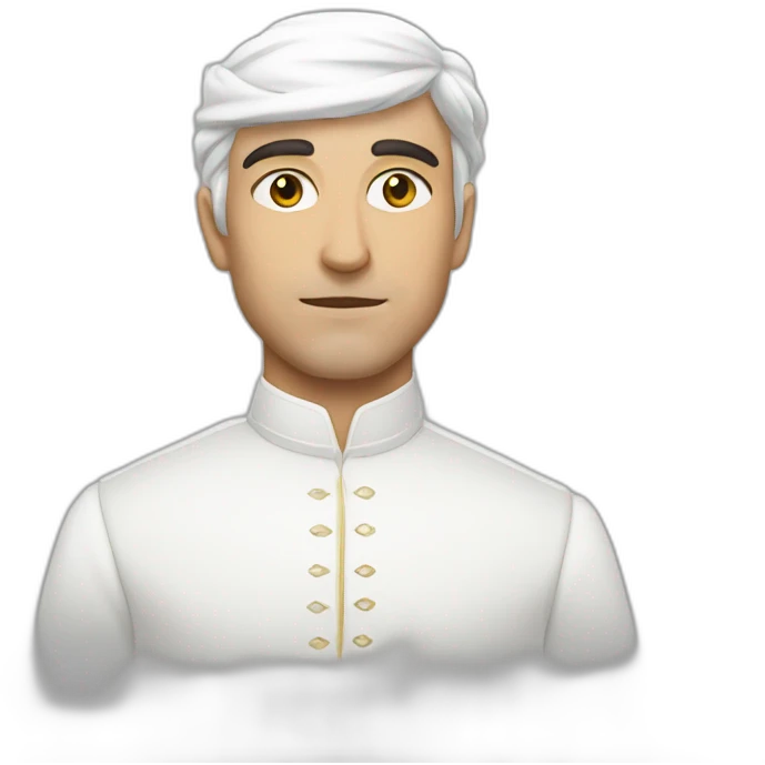 White man wearing black omani musar, with white dress emoji