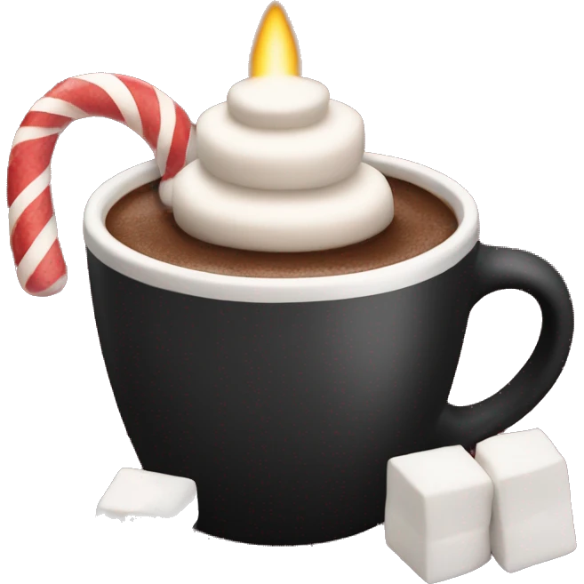 christmas black colour cup with hot chocolate and marshmallows with more Christmas details in the cup emoji