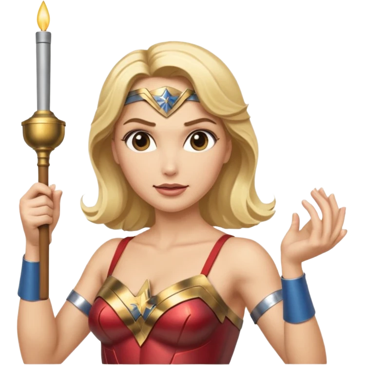 Blonde Wonder Woman holding conductor’s baton and bell  emoji