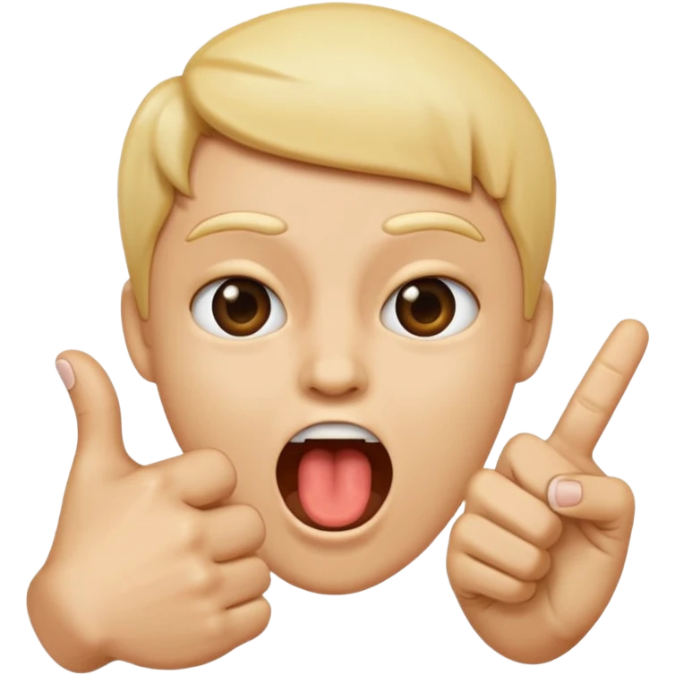 A finger pointing at an open mouth to indicate hungry emoji