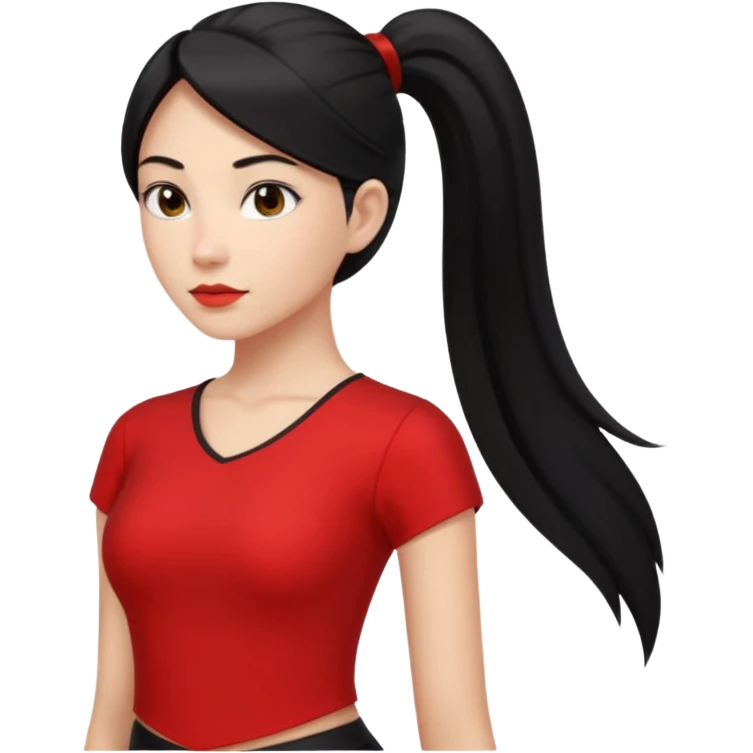 Juni – Cewe Blak-blakan Kulit putih bersih, rambut hitam panjang sleek lurus, diikat half ponytail. Pakai atasan asymmetric merah terang . Pose tangan di pinggang, tatapan tajam percaya diri. emoji