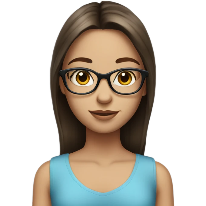 Girl with straight brunette hair and blue eyes with glasses emoji