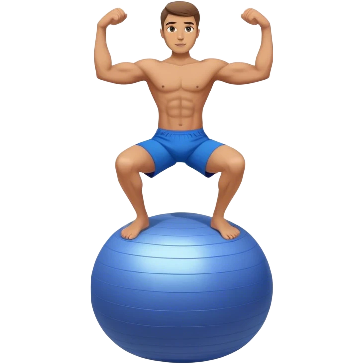 fit man with blue shorts stability ball balance emoji