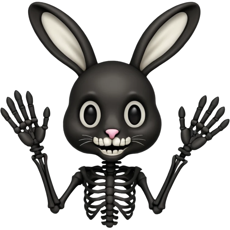 Emoji tête de Lapin squelette noire qui fait bonjour de la main  emoji