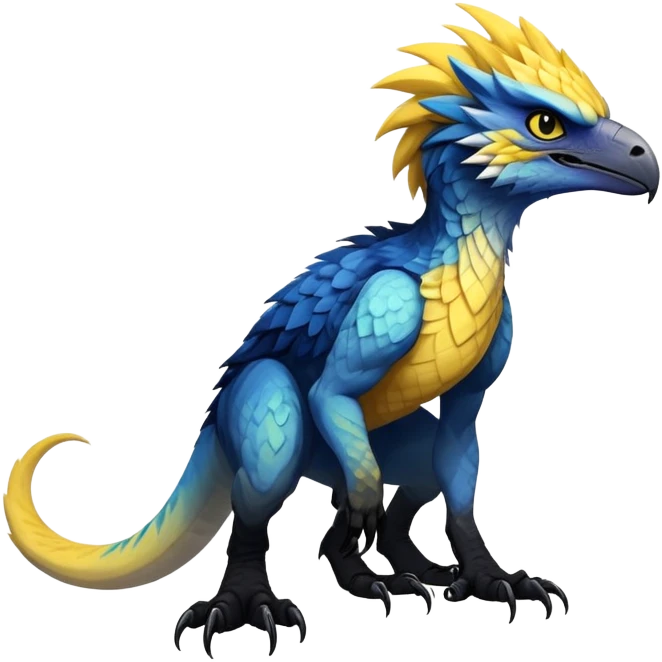  Cool Edgy blue-yellow-black-gradient ethereal badass Raptor-Fionbri-Vernid-Trico-animal-creature full body  emoji