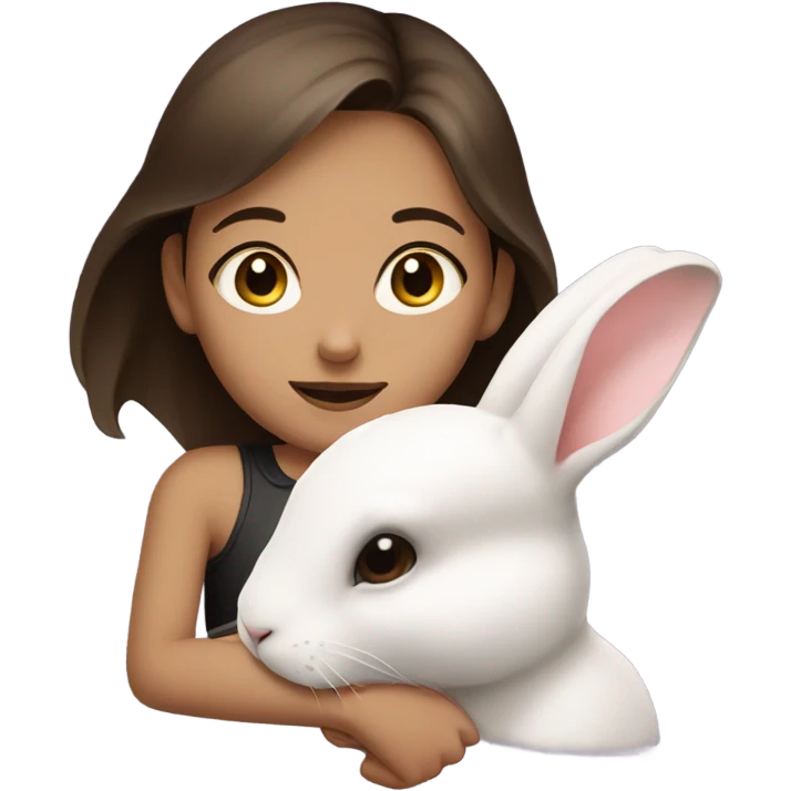 Brunette girl and brown light rabbit  With black spot and snout emoji