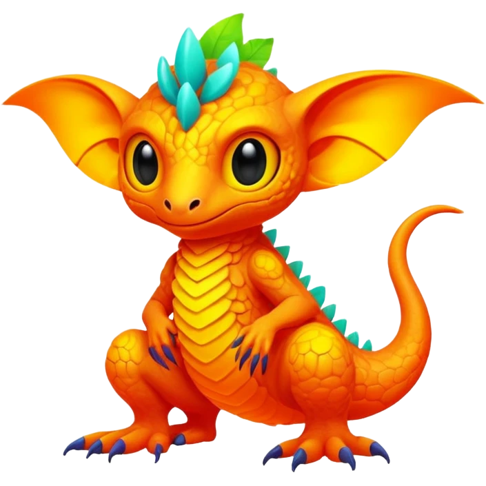Exotic futuristic lush warm-colored neon Fakémon-Fionbri-creature emoji