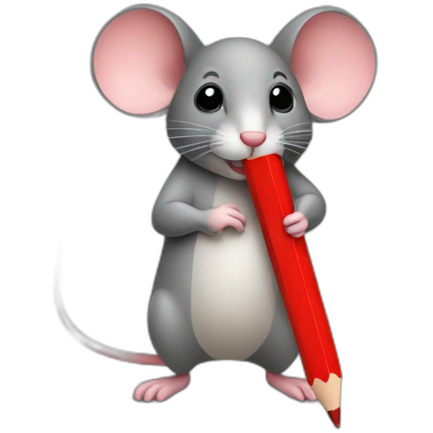 a mouse holding a red pencil emoji