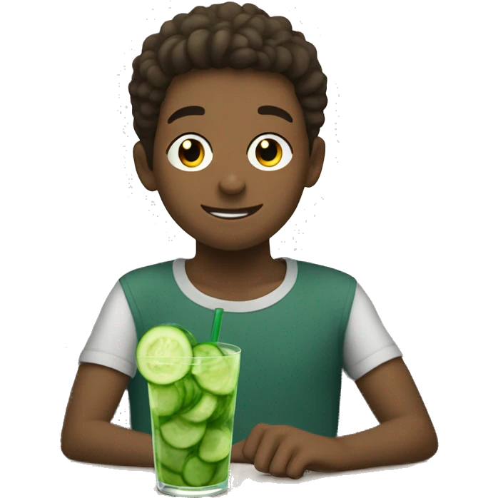 boys enjoying drinks indoors with cucumber  emoji