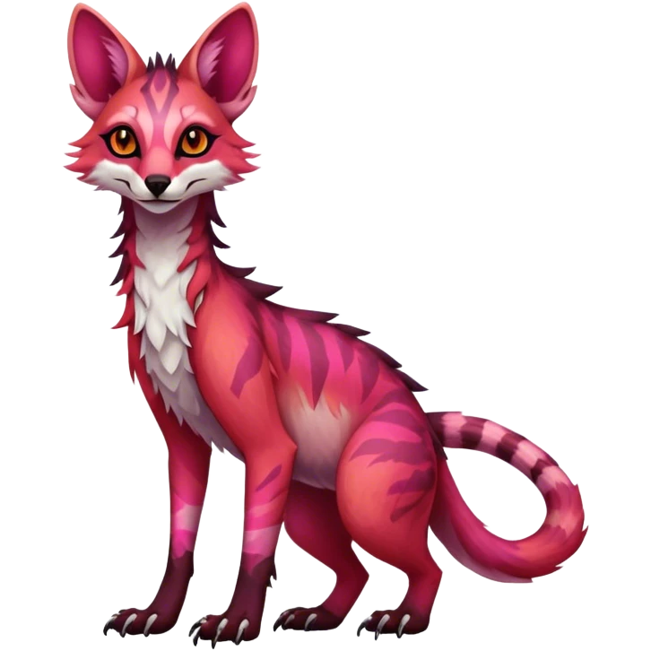 Feral Rare Fantasy dark vibrant gradient-pink-red-orange Vernid-Sergal-Genet-species by LiLaiRa, random markings, tufted ears, full body, 4 legs emoji