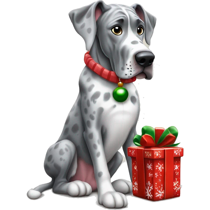 Merle grey Great Dane with a Christmas nutcracker  emoji