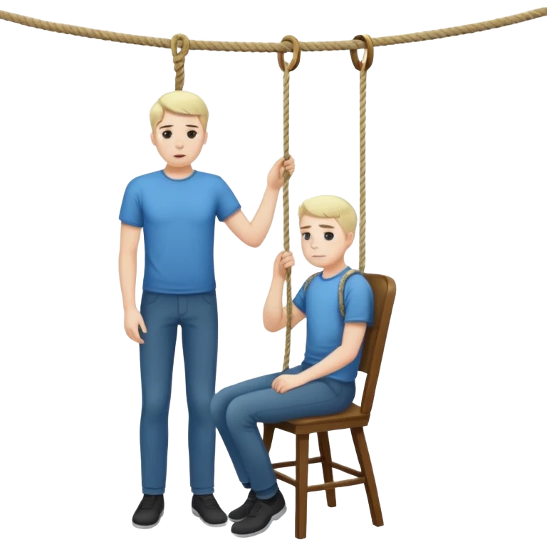A man standing in the chair and looking at rope before going to suicide  emoji