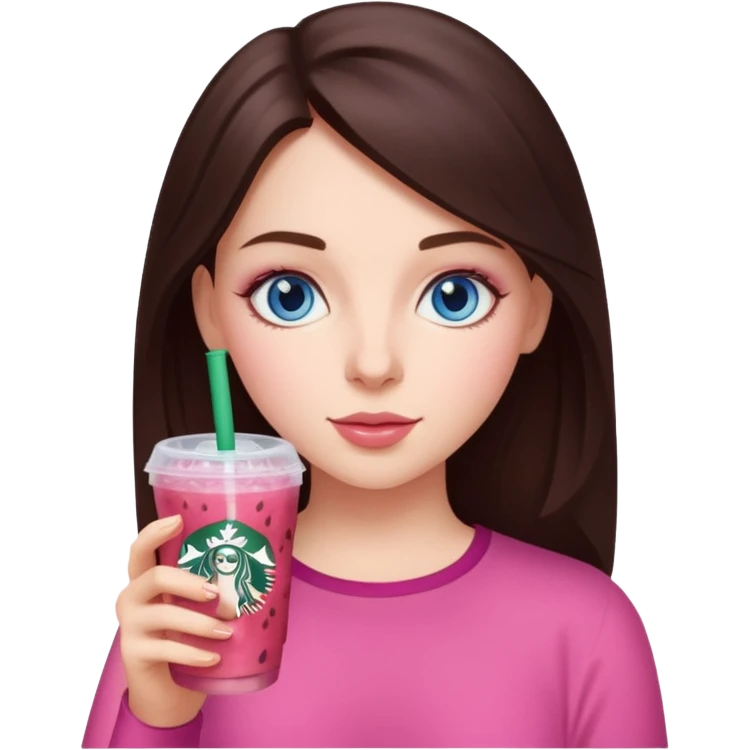 make an emoji of a brunette blue eye girl wearing pink drinking a strawberry acai refresher from starbucks emoji