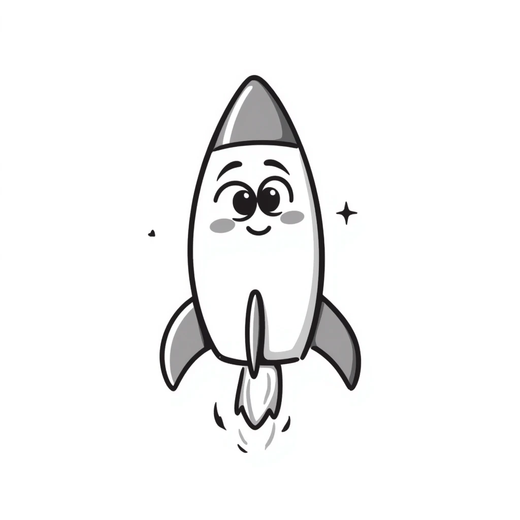 A hand-drawn rocket with large cute anime-style eyes emoji