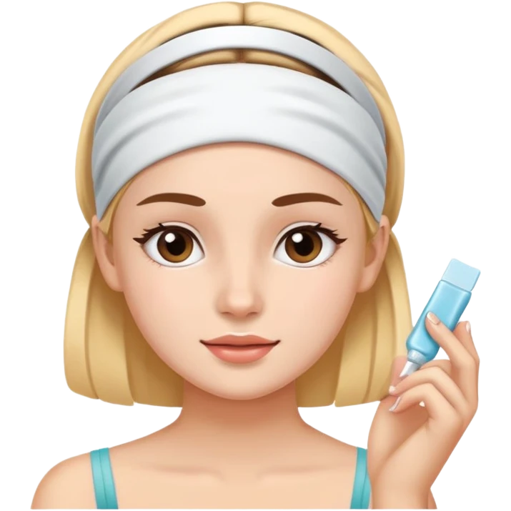 Girl applying skincare on her face with a skincare headband on emoji