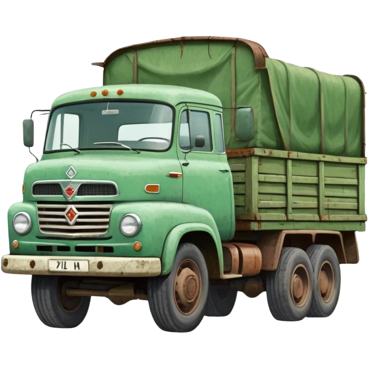 ZIL 130 Soviet truck with green cabin and flatbed, classic vintage Russian truck from 1960s emoji