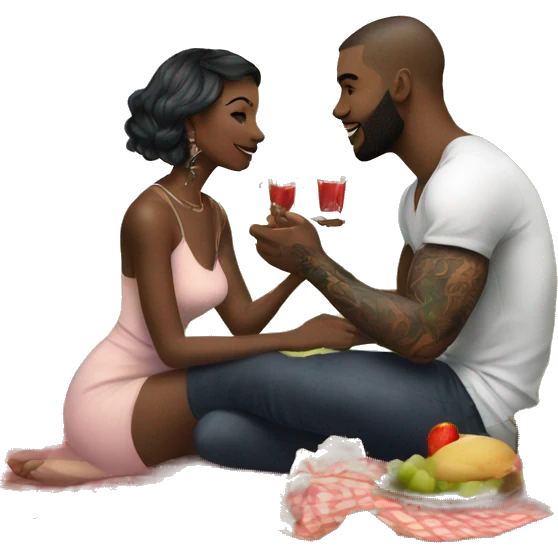 Romantic picnic date for beautiful tattooed couple emoji