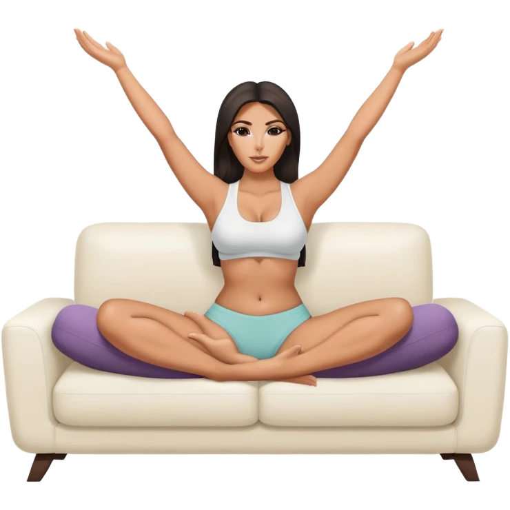 hypereal fullbody kim kardashian in undies lying on couch comfy in yoga pose missionary holding her legs up with hands sfw emoji
