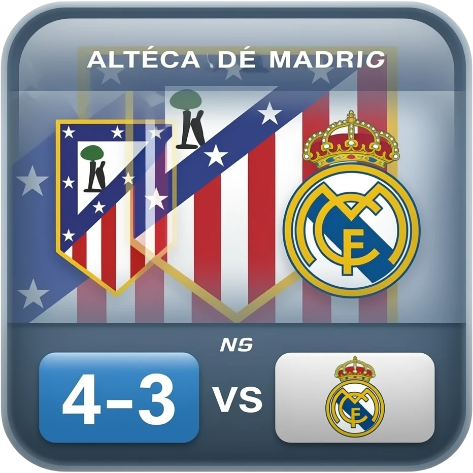 hazme un cartel con el resultado del ultimo derbi entre el Atlético de Madrid y el Real Madrid (4-3 ganado el Atleti) emoji
