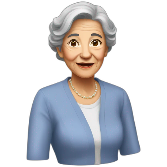 Isabel diaz ayuso detras de un anciano emoji